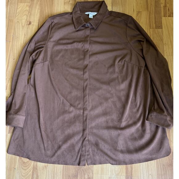 Coldwater Creek Snap Front Faux Suede Shirt Brown Women's 1X - Picture 1 of 6